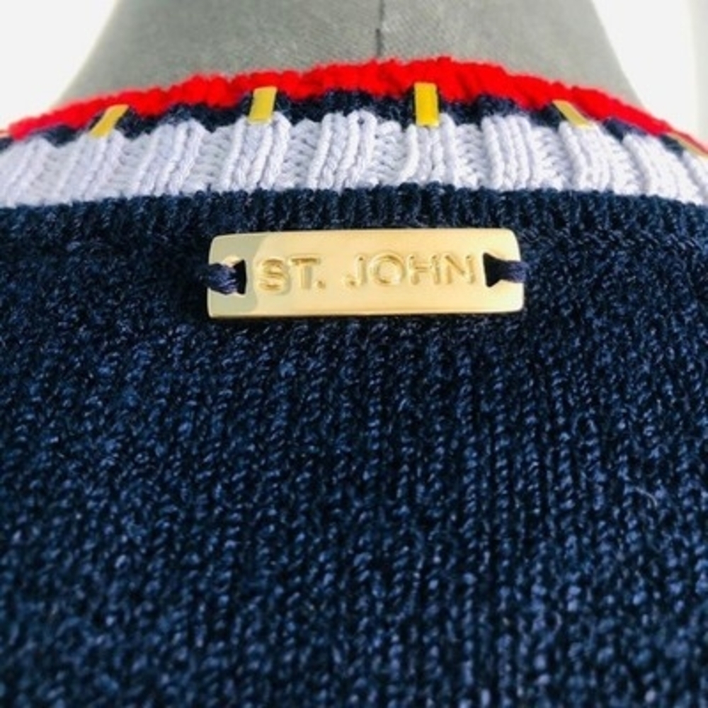 St John Knit Jacket Cardigan S M Vintage Button Front Blue Red White Luxury USA - Picture 7 of 8
